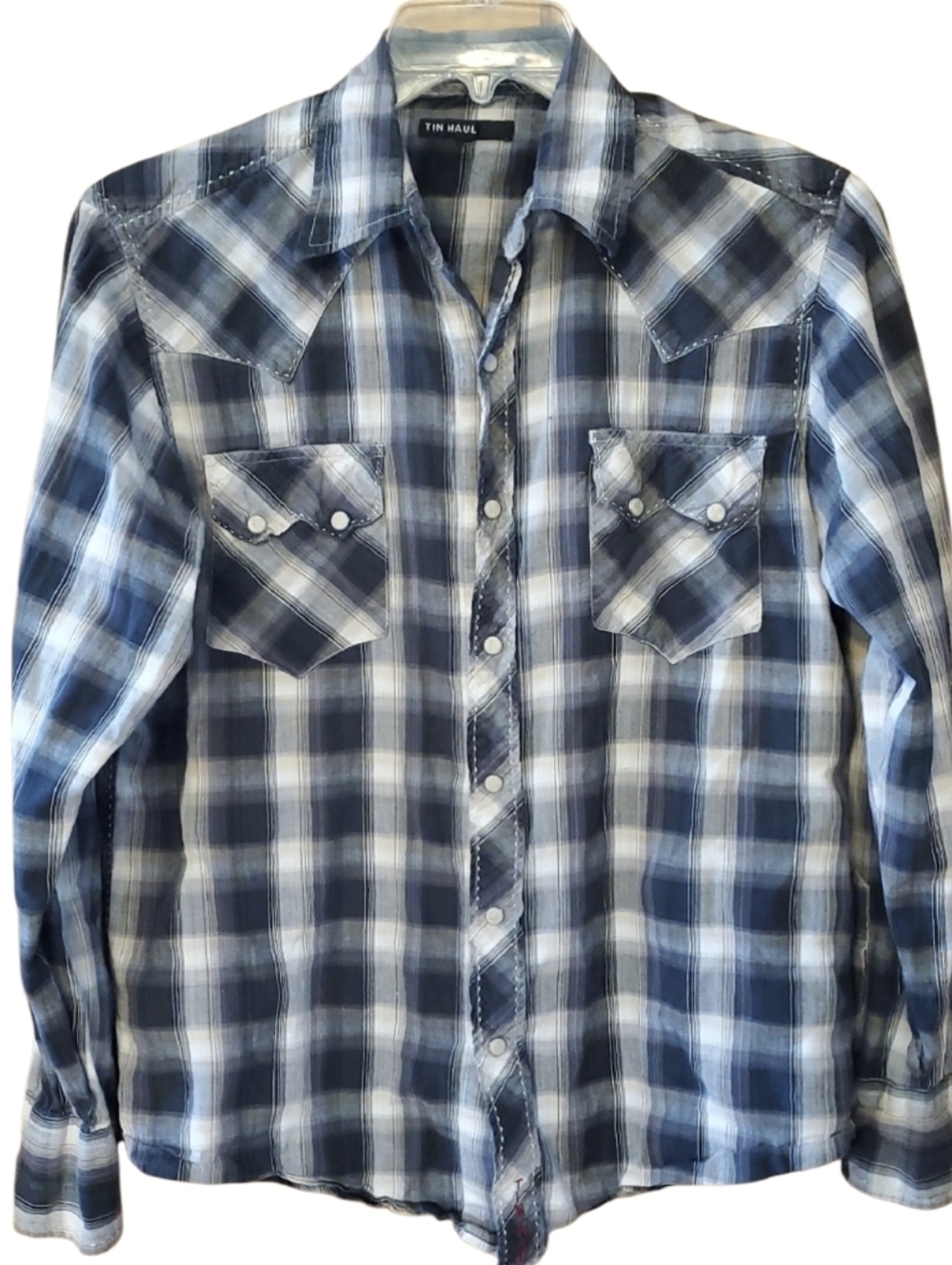 Tin Haul Men's Soft Black‎ and Grey Plaid Western Snap Shirt